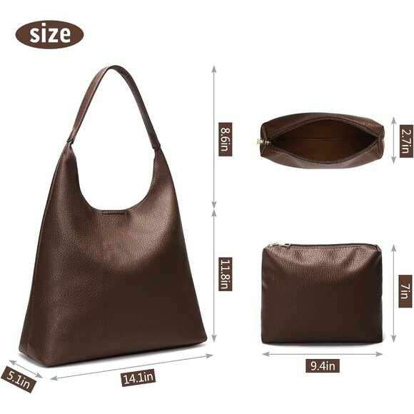 Versatile Slouchy Tote Bag in Coffee Vegan Leather - Perfect for Women on the Go - Picture 4 of 6